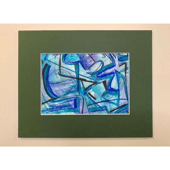 Original Blue and Green Mini Painting | Handmade Watercolor Abstract Painting - Picture 1 of 2